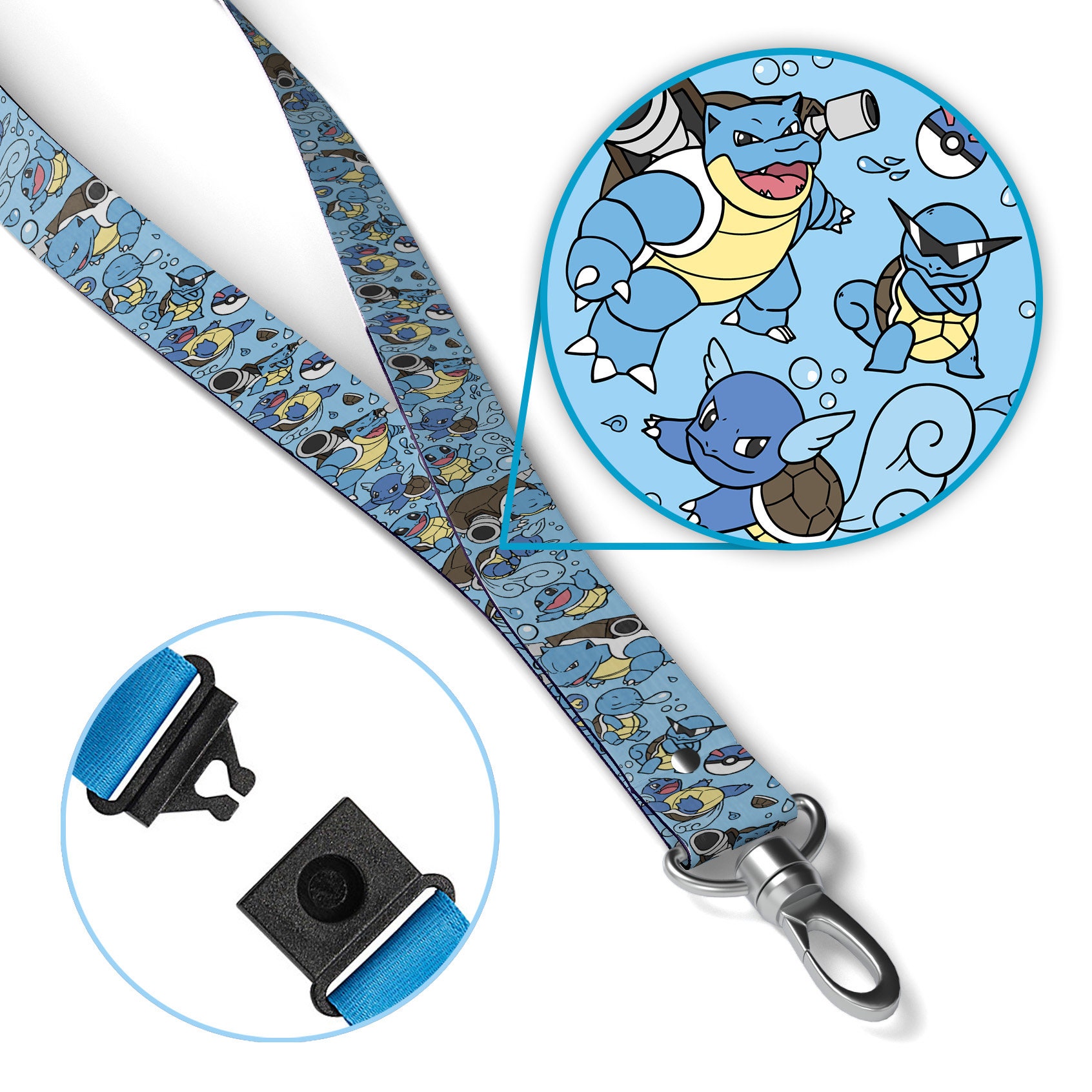 Blastoise Wartortle Squirtle XL Breakaway Lanyard! Perfect for A Gift, Present, Holiday, Birthday! Japanese Anime