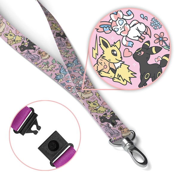 Eeveelutions Pink XL Lanyard! Perfect for a Gift, Present, Holiday, Birthday! Japanese Anime