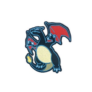 Shiny Mega Charizard Y - Iron on patch - Metallic Embroidered. Pokemon  patch.