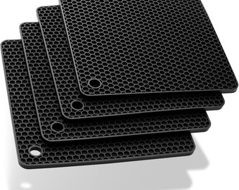 AVANA Silicone Coasters (Set of 4) Premium Pot Coasters Pot Mat Multifunctional Pot Holders Non-Slip - Black