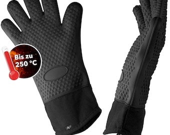 AVANA Silikon Ofenhandschuhe Hitzebeständige Grillhandschuhe Kochhandschuhe mit weichem Baumwoll-Innenfutter bis 250 C Handschuhe - Schwarz