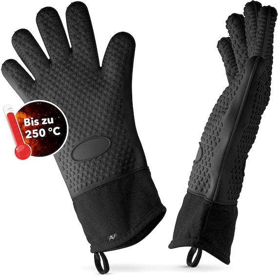 AVANA Silikon Ofenhandschuhe Hitzebeständige Grillhandschuhe Kochhandschuhe mit weichem Baumwoll-Innenfutter bis 250 C Handschuhe - Schwarz