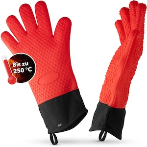AVANA Silicone Oven Gloves Heat Resistant Grill Gloves Cooking Gloves with Soft Cotton Lining up to 250 C Gloves - Red