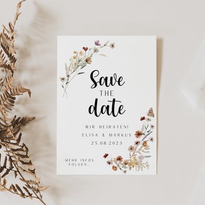 Enregistrer la carte de date mariage couronne florale boho rouge - faire-part de mariage spécial - faire-part de mariage boho - faire-part de mariage - Mila 001