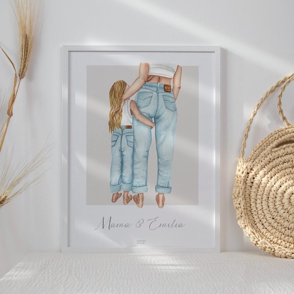 Poster Mama und Tochter - Geschenk Muttertag - Poster Tochter und Mutter in Jeans - kreatives Muttertagsgeschenk - Poster Mama