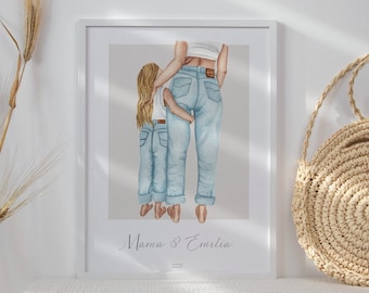 Poster Mama und Tochter - Geschenk Muttertag - Poster Tochter und Mutter in Jeans - kreatives Muttertagsgeschenk - Poster Mama