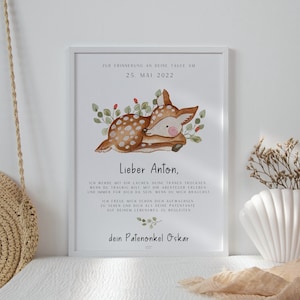 Carta de patrocinio para el ciervo ahijado - Regalo para el bautismo de padrinos - Certificado de bautismo ciervo - Carta bautismal Ahijado - Regalo para ahijado Ciervos Animales del bosque
