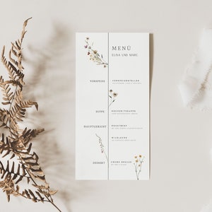 Menükarten Hochzeit Blumenkranz Boho rot - Besondere Menükarten Hochzeit - Menü Tischdeko zur Hochzeit bohemian - Menükarten