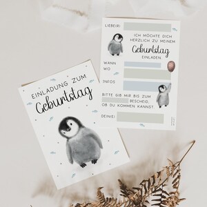子供の誕生日のペンギンの招待 - 10x ニュートラル招待状 子供の誕生日 - 誕生日の子供のペンギンの招待