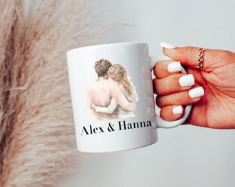 Personalized Enamel Mug Couple Drawing Wedding Names - Anniversary Mug Wedding Mug - Wedding Gift Travel Mug Mr & Mrs