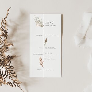 Menükarten Hochzeit Blumenkranz Boho rot - Besondere Menükarten Hochzeit - Menü Tischdeko zur Hochzeit bohemian - Menükarten MILA 001