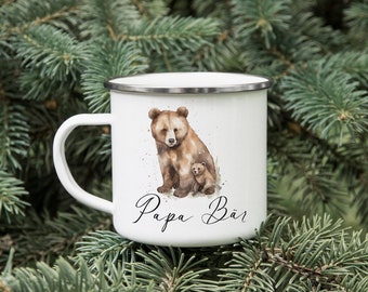 Tasse Papa Bär  - Geschenk Vatertag - Trinkbecher Bären Geschenk - Erster Vatertag Geschenk - Emailletasse Papa Bär mit Baby