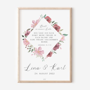 Cartel de regalo de boda corona floral nombres y fecha - cartel de pareja regalo boda - regalo de aniversario - regalo de boda personalizado