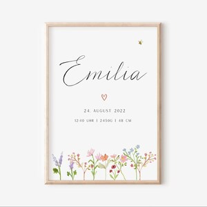 Cartel de nacimiento Flores silvestres Boho - Póster de la habitación de los niños Fechas de nacimiento del prado - Regalo para el nacimiento - Regalo bebé - Póster de guardería Bebé