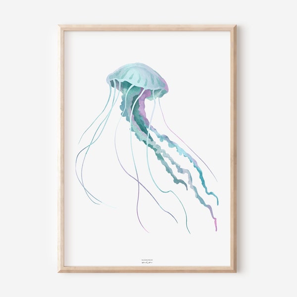 Poster Qualle aquarell - minimalistisches Aquarell Poster Meerestiere - Poster Kinderzimmer Meer - Kunstdruck Qualle schlicht