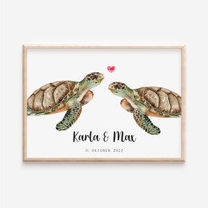 Paarposter Schildkröte mit Namen & Datum - Hochzeitsposter Geschenk Hochzeit - Jahrestag Geschenk - Hochzeitsgeschenk personalisiert