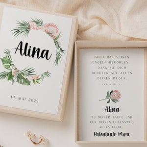 Geschenkdoos voor doop boho bloemen - monstera plant geld cadeau voor doop - gepersonaliseerde doop cadeau babyplanten