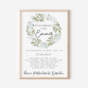 Carta padrino para ahijado Corona de flores eucalipto - regalo bautizo de padrinos - certificado bautismo - carta bautismal ahijado - regalo para ahijado