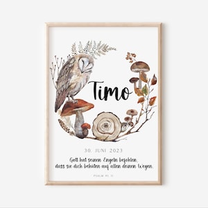 Poster Taufspruch Blumenkranz Herbst - Geschenk zur Taufe von Pate / Patin - Geschenk Taufe - Taufgeschenk Poster - Patenkind Wald