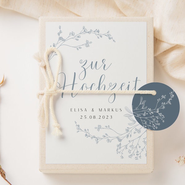 Geschenkschachtel Hochzeit Zweige blau - Geldgeschenk Hochzeit Zweig - Geldgeschenk Brautpaar - personalisiertes Hochzeitsgeschenk