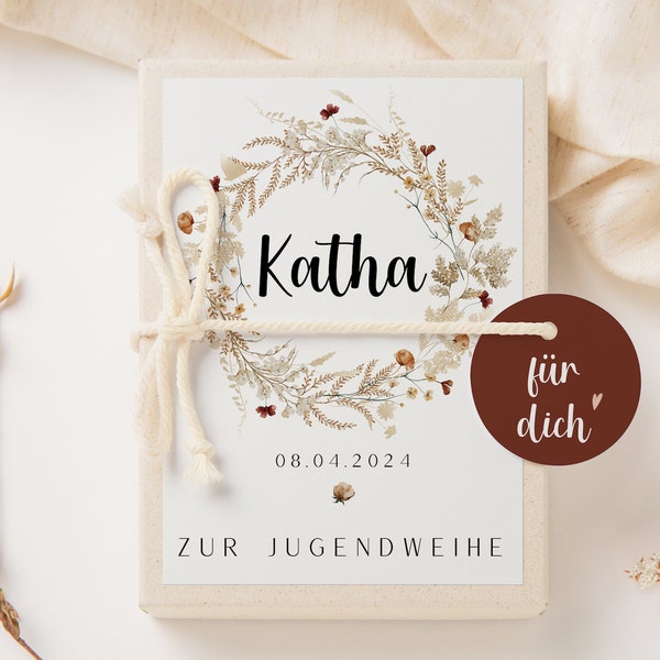 Geschenkschachtel zur Jugendweihe Blumekranz Boho - Wiesenblume Geldgeschenk Jugendweihengeschenk - personalisiertes Geschenk Jugendweihe