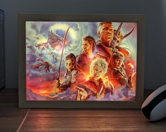 Ramka LED Baldur's Gate 3 – Fantastyczna dekoracja świetlna do biura i pokoju gier – Wyjątkowy pomysł na prezent dla fanów gier wideo