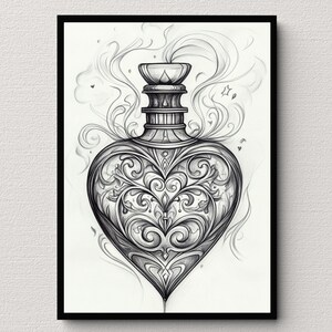 Affiche Philtre d'Amour | Illustration Fantaisiste Minimaliste | Décoration Murale Romantique et Magique