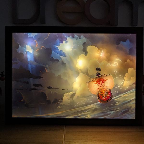 Cadre lumineux One Piece - anime poster du Thousand Sunny - lightbox pour fan de manga