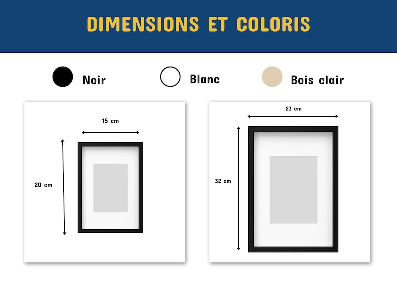 Options de cadres lumineux : à gauche, petit cadre de 20x15 cm; à droite, grand cadre de 32x23 cm, les cadres sont disponibles en 3 coloris : noir, blanc, bois clair. décoration gaming room