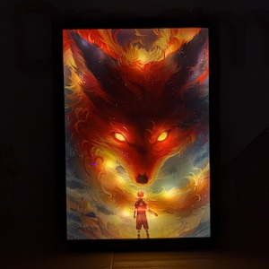 Cornice luminosa Naruto e Kyubi - Poster anime - Regalo per fan dei manga