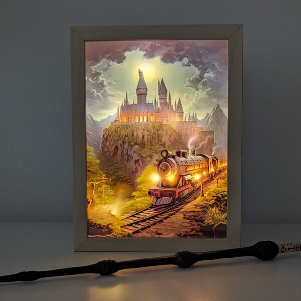 Cadre lumineux LED Harry Potter – Voyage dans le Poudlard Express – Décoration magique pour Potterheads