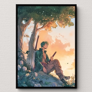 Poster acquerello di Roronoa Zoro One Piece per amanti e collezionisti di anime