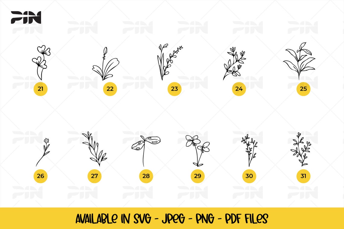 Flower Outlines SVG Bundle, SVG Files, Flower Designs, Outline Art ...