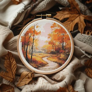 Forest Cross Stitch Pattern PDF With Fall Trees, Counted Landscape ...