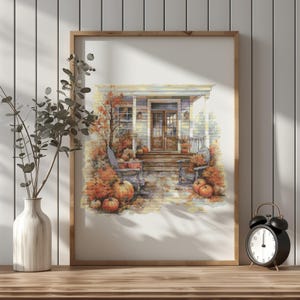 Cross Stitch Pattern With Fall Scenery, Autumn Landscape Cross Stitch Designs, Counted Cross Stitch Pattern, Cottagacore Cross Stitch Chart