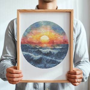 Seascape Cross Stitch Pattern With Sea Wave, Counted, Modern Cross Stitch Designs, Nature Embroidery Pattern, Ocean Cross Stitch Chart
