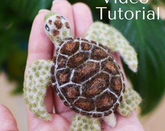 Felted Turtle Brooch Pattern Felt Tutorial Wool Needlefelting Video Tutorial Felted Animal Video Lesson Do It Yourself Felt Toy Digital File
