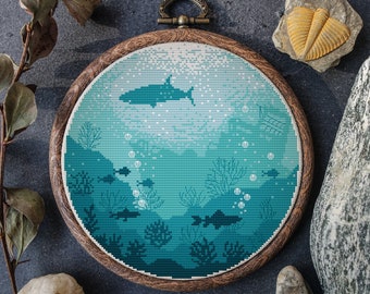 Marine Cross Stitch Pattern Pdf Ocean Embroidery Designs Under The Sea Cross Stitch Chart Count Simple Cross Stitch Digital Downloads