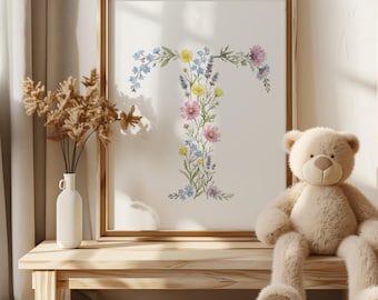 Aangepaste kruissteek pdf, geteld, bloemen letter T kruissteekpatroon, monogram kruissteekkaart, gepersonaliseerde geschenken, patroonhouder