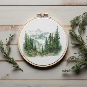 Wald Kreuzstichmuster Mit Bergen Landschaft Kreuzstich Designs Wilde Natur Waldstickerei Muster Easy Cross Stitch