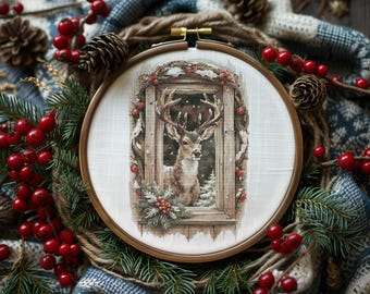 Deer Cross Stitch Pattern Pdf, Counted Cross Stitch Charts, Christmas Embroidery Designs, Modern Cross Stitch Art, Patten Keeper Compatible