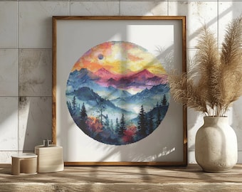 Schema per punto croce contato con montagne, disegno a punto croce con paesaggio forestale, schema di ricamo natura selvaggia, schema moderno per punto croce