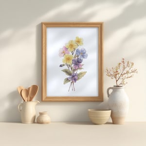 Cross Stitch Pattern With Violets, Primrose, Counted Cross Stitch Designs, Floral Embroidery Pattern, February Birth Flower Cross Stitch Art