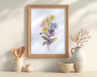 Kreuzstichmuster mit Veilchen, Primel, Kreuzstichdesigns, Blumenstickereimuster, Februar Geburtsblume Kreuzstichkunst