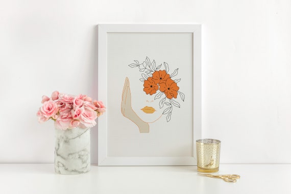 Minimalist Pink Embroidery Art Print Minimalist Pink Embroidery Art Print