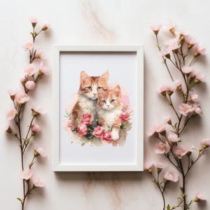 Kat kruissteekpatroon met aquarelbloemen, Valentijnsdag borduurpatroon, dierenkruissteekontwerp, bloemenkruissteekschema