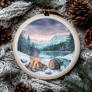 Natur Kreuzstichmuster Mit Bergen Winterlandschaft Kreuzstichdesigns Modernes Stickmuster Kreuzstichmuster