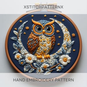 Hand Embroidery Pattern PDF With Owl, Animal Embroidery Pattern, Floral Embroidery Design, DIY Owl Craft, Embroidery File, Nursery Wall Art
