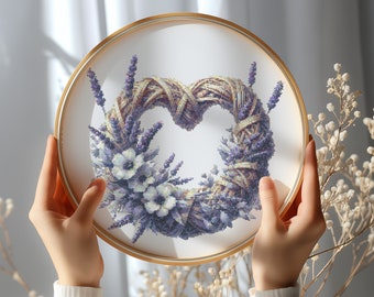 Floral Cross Stitch Pattern With Lavender, Counted Cross Stitch Designs, Embroidery File,  Cottagecore Cross Stitch Diagrams, Diy Patterns