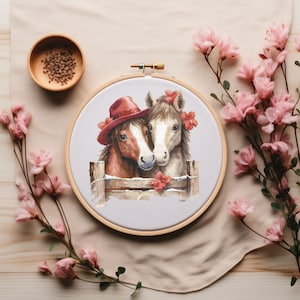 Kreuzstich-Muster mit Pferden, Valentinstag-Stickmuster, Liebe Kreuzstichvorlage, Blumenkreuzstich, digitale Downloads